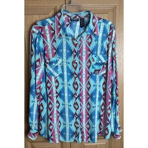 Wrangler Retro Women's Pearl Snap Shirt XXL Western Aztec Rodeo Rayon Top